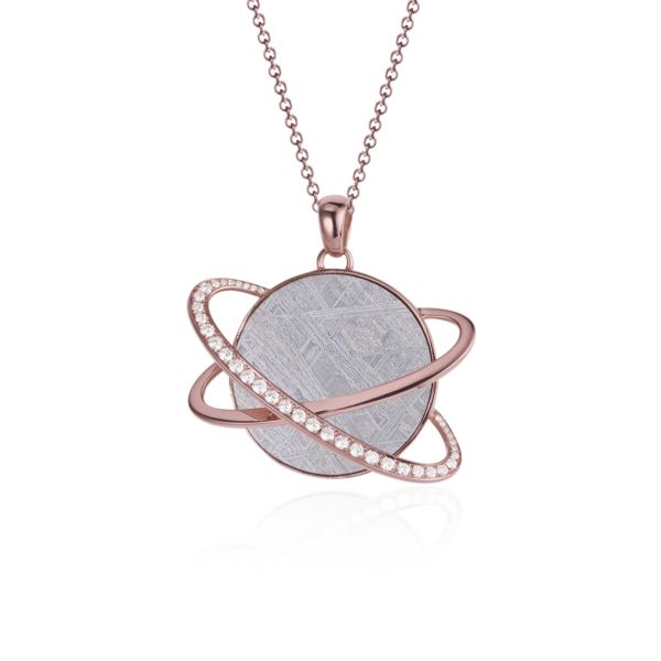 Meteorite Helio pendant with diamonds in red gold