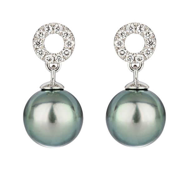 Tahitian Pearl earrings round white gold and diamonds