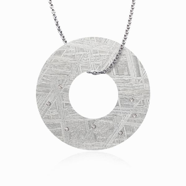 Meteorite donut and diamonds pendant