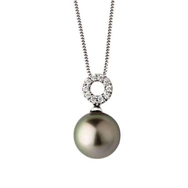 Tahitian pearl pendant round white gold and diamonds