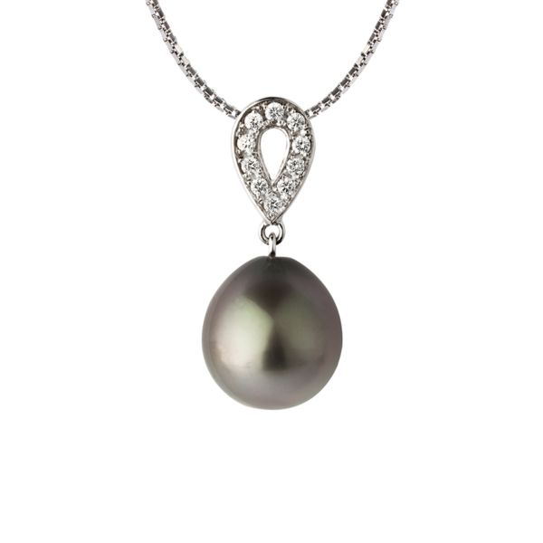 Tahitian pearl pendant drop white gold and diamonds