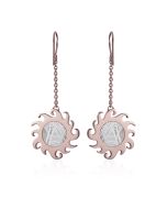Meteorite fire dangle earrings in red gold