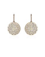 Meteorite crop circle rosette earrings silver plated in yellow gold