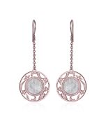 Boucles d’oreilles longues météorite Lune Etoile diamants et or rouge