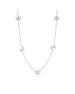 Meteorite star moon and silver long necklace