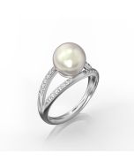 Double shank white pearl ring and diamond
