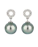 Tahitian Pearl earrings round white gold and diamonds 