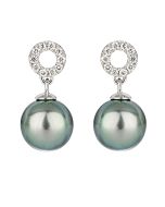 Boucles d'oreilles perle noire de Tahiti or gris et diamants