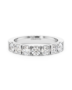     A 1.15 carat diamond half eternity ring in 18k white gold, front view, isolated on a white background