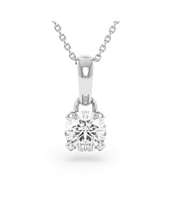     A 1.00 carat GIA certified diamond pendant in white gold with its chain, front view, isolated on a white background