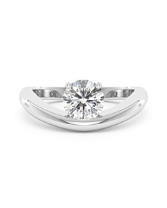     An Oc&eacute;an diamond solitaire ring set with a 1.00 carat GIA certified round brilliant cut diamond in white gold, front view, isolated on a white background