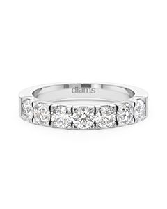 A 1.15 carat diamond half eternity ring in 18k white gold, front view, isolated on a white background