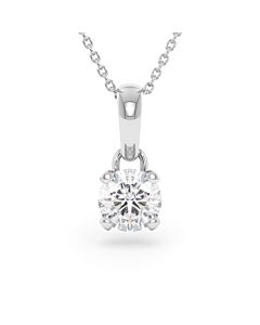 A 1.00 carat GIA certified diamond pendant in white gold with its chain, front view, isolated on a white background
