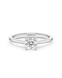 A 0.50 carat diamond four-prong solitaire ring in white gold, front view, isolated on a white background