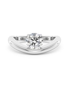 An Océan diamond solitaire ring set with a 1.00 carat GIA certified round brilliant cut diamond in white gold, front view, isolated on a white background