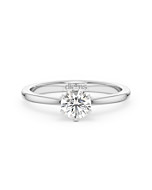 A 0.50 carat diamond six-prong solitaire ring in white gold, front view, isolated on a white background