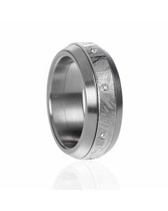 Meteorit Ring mit Diamanten und Stahl
