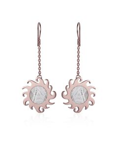 Boucles d’oreilles longues météorite Feu et or rouge