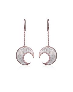 Meteorite moon dangle earrings in red gold 