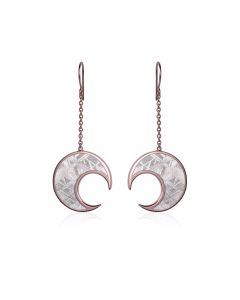 Meteorite moon dangle earrings in red gold 