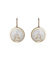 Meteorite crop circle crescent moon earrings silver plated in yellow gold