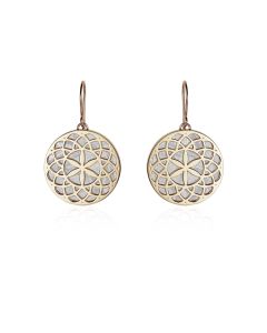 Meteorite crop circle rosette earrings silver plated in yellow gold