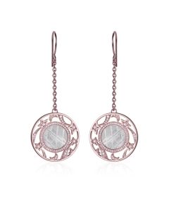 Boucles d’oreilles longues météorite Lune Etoile diamants et or rouge