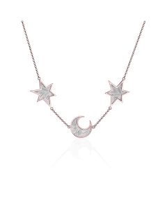 Meteorite star moon and red gold necklace