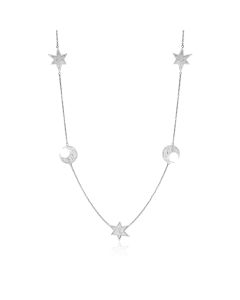 Meteorite star moon and silver long necklace