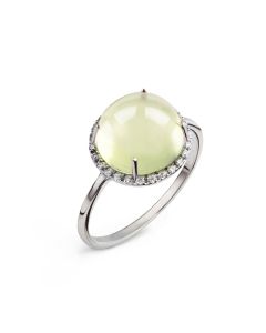 A lemon quartz cabochon and diamonds ring