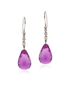 Amethyst earrings, briolette-cut and diamonds