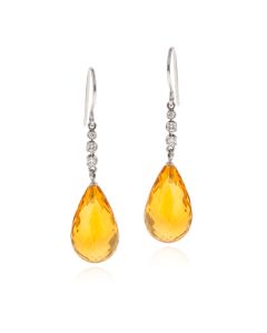 Citrine earrings, briolette-cut and diamonds