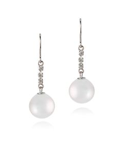 Boucles d'oreilles pendantes perle noire de Tahiti or gris et diamants 