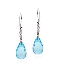 Blue topaz earrings, briolette-cut and diamonds