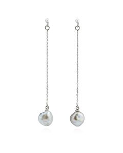 Tahitian black pearl earrings Keshi and silver