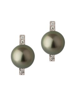Boucles d'oreilles nouveau style perle noire de Tahiti or gris et diamants