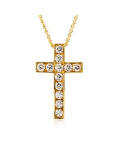 Yellow gold and diamond cross pendant