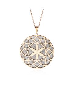 Meteorite crop circle rosette pendant silver plated in yellow gold