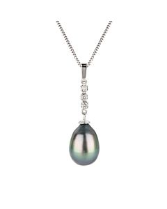  Pendentif perle noire de Tahiti or gris et 3 diamants 