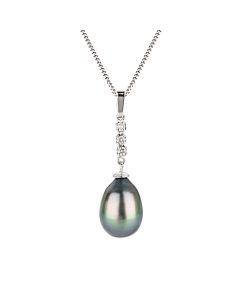 Tahitian pearl pendant white gold and 3 diamonds 