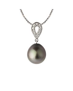 Tahitian pearl pendant drop white gold and diamonds 