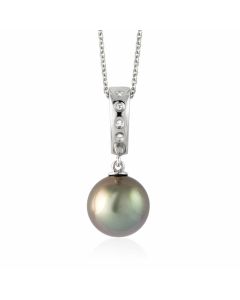 Tahitian pearl pendant white gold and 4 diamonds 