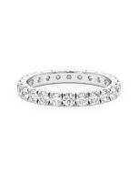 A 1.25 carat diamond eternity ring in 18k white gold, front view, isolated on a white background