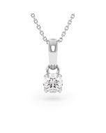 A 0.50 carat GIA certified diamond pendant in white gold with its chain, front view, isolated on a white background