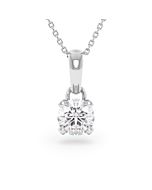 A 1.00 carat GIA certified diamond pendant in white gold with its chain, front view, isolated on a white background
