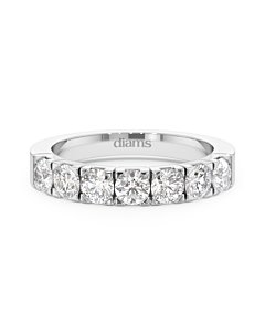     A 1.15 carat diamond half eternity ring in 18k white gold, front view, isolated on a white background