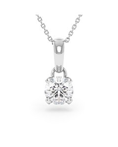     A 1.00 carat GIA certified diamond pendant in white gold with its chain, front view, isolated on a white background
