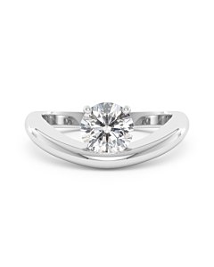     An Oc&eacute;an diamond solitaire ring set with a 1.00 carat GIA certified round brilliant cut diamond in white gold, front view, isolated on a white background