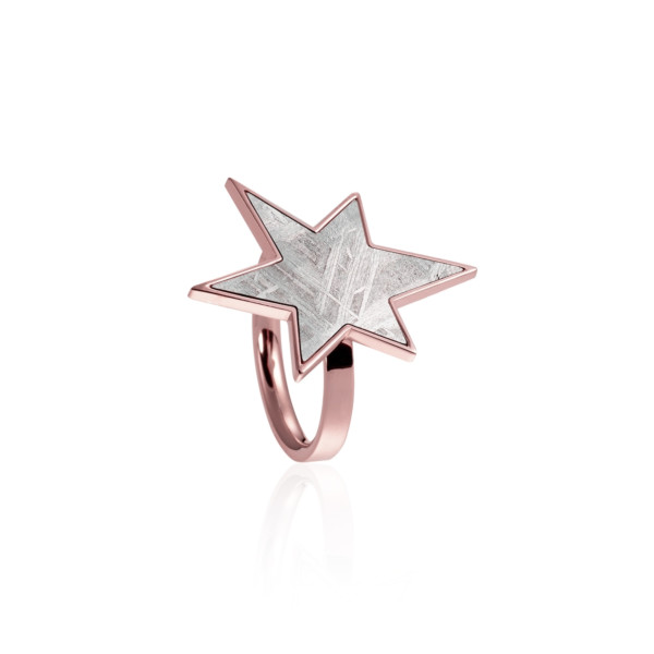 Meteorite star and red gold ring