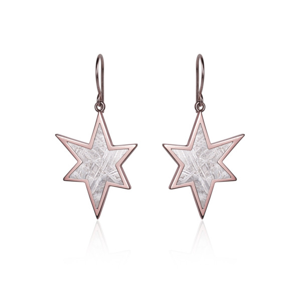 Meteorite star and red gold earrings